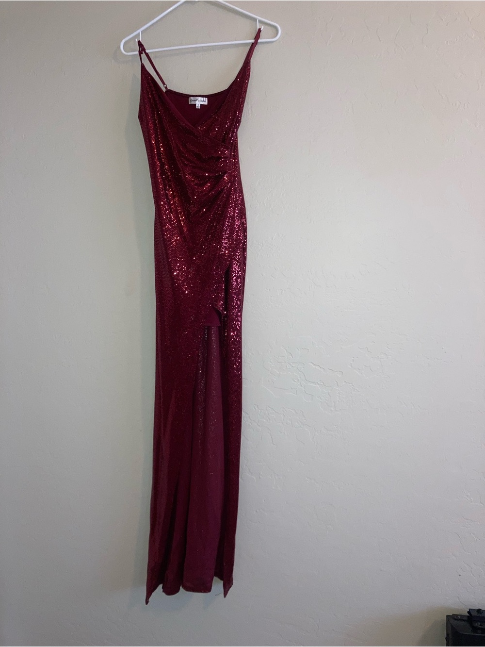 Emerald Sundae Burgundy Sequin Cowl Neck Maxi Dress